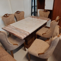 Marble Dining Table 6 Seater  ( wooden Leg )