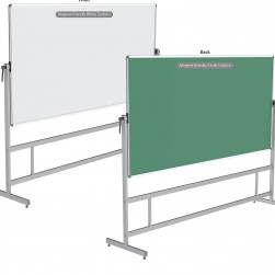WellFin Revolving & Portable Whiteboard Stand for Office & School with 4x6 Feet Double-Sided Prima Magnetic Writing Board (White + Chalk), Duster, Markers and Magnets