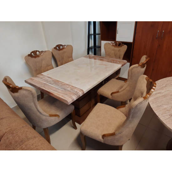 Marble Dining Table 6 Seater  ( wooden Leg )