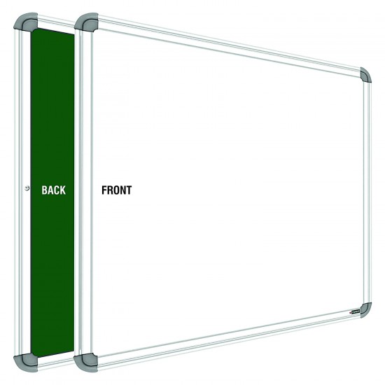 WellFin Non-Magnetic 2x3 Feet Double Sided Both Side Writing one Side White Marker and Reverse Side Chalk Board Surface (Pack of 1, Size 2feet x 3feet, White & Green)